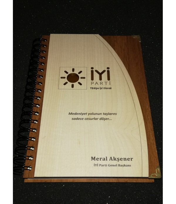 Ahşap kapaklı Ajanda - Defter ( İYİ Parti )